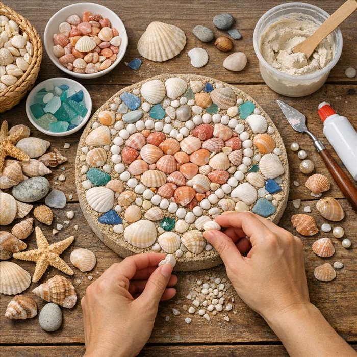 Mosaïque décorative avec des coquillages : guide pas à pas