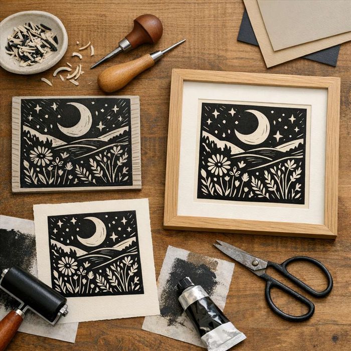 Linogravure décorative à encadrer : guide simple et créatif
