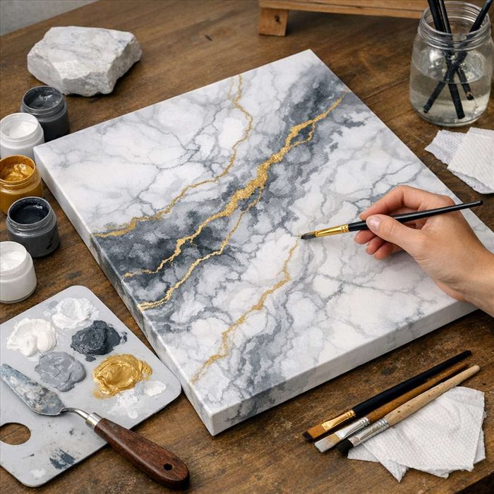 Peinture effet marbre sur toile : tuto simple et réussi
