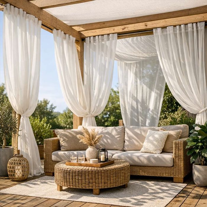 Voilages extérieurs pour terrasse : ombre, intimité et style